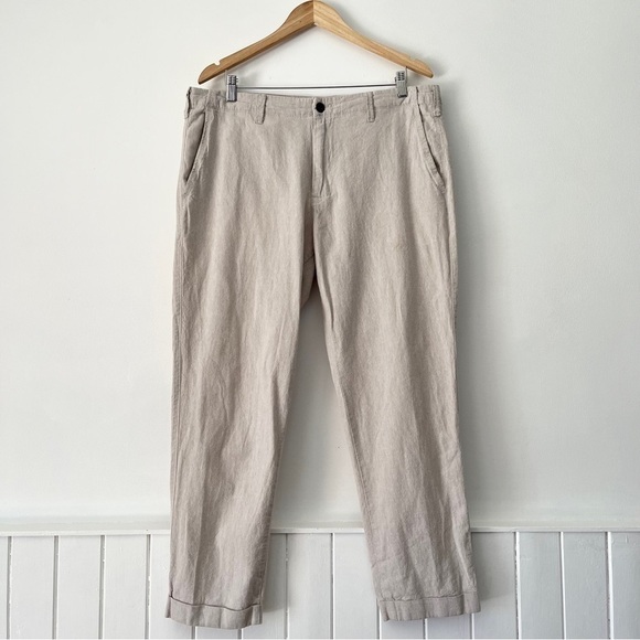 GAP Stone Linen Blend Slim Fit Cuffed Pants Size 36 x 32 - Picture 1 of 12